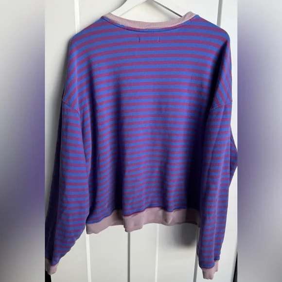 Free People We The Free Classic Striped Oversized Crewneck Blue Combo Size Small - Picture 10 of 10